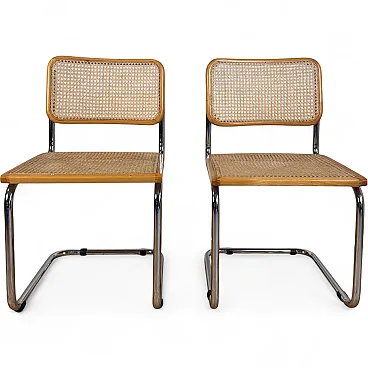 Pair of rattan and chromed tubular chairs, 1970s