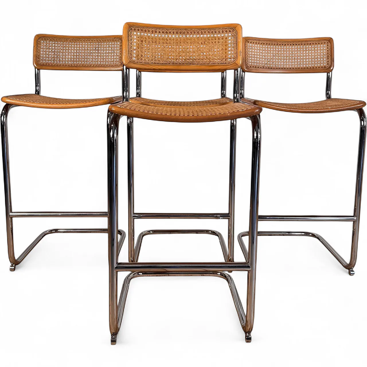 4 Rattan and chrome tubular stools, 1970s 7