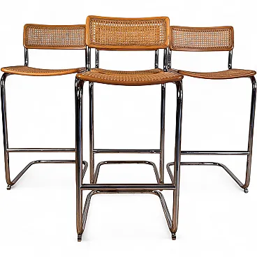 4 Rattan and chrome tubular stools, 1970s