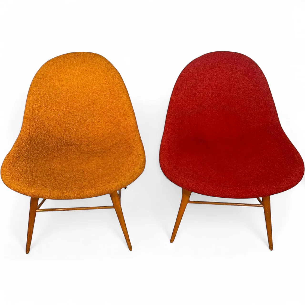 Pair of armchairs in wood and fabric, 1960s 8
