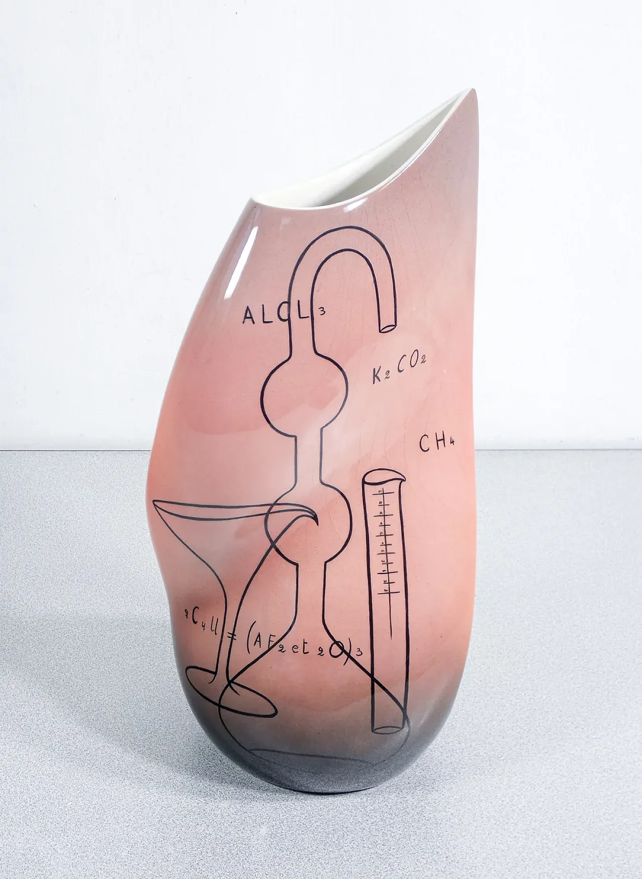 Sculptural ceramic vase with chemical formulas and stills, 1950s 1