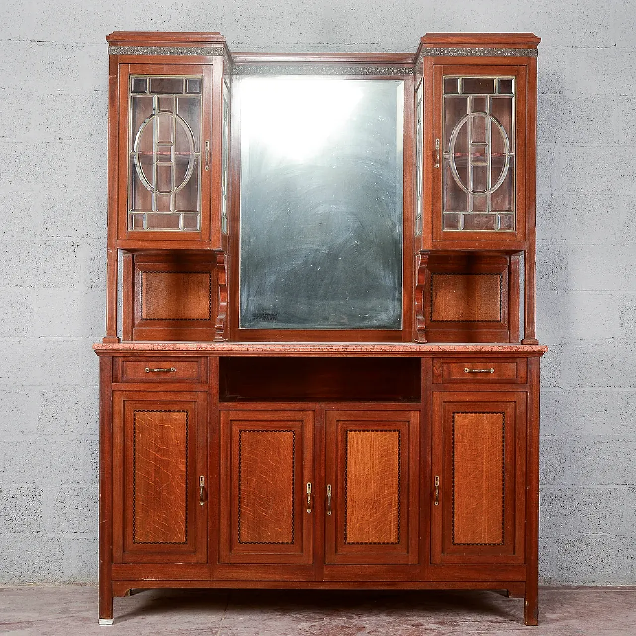 2-body sideboard with mirror and 2 drawers, early 20th century 1