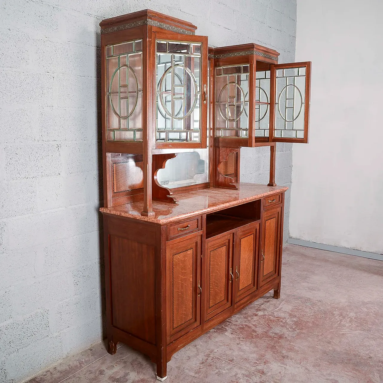 2-body sideboard with mirror and 2 drawers, early 20th century 2