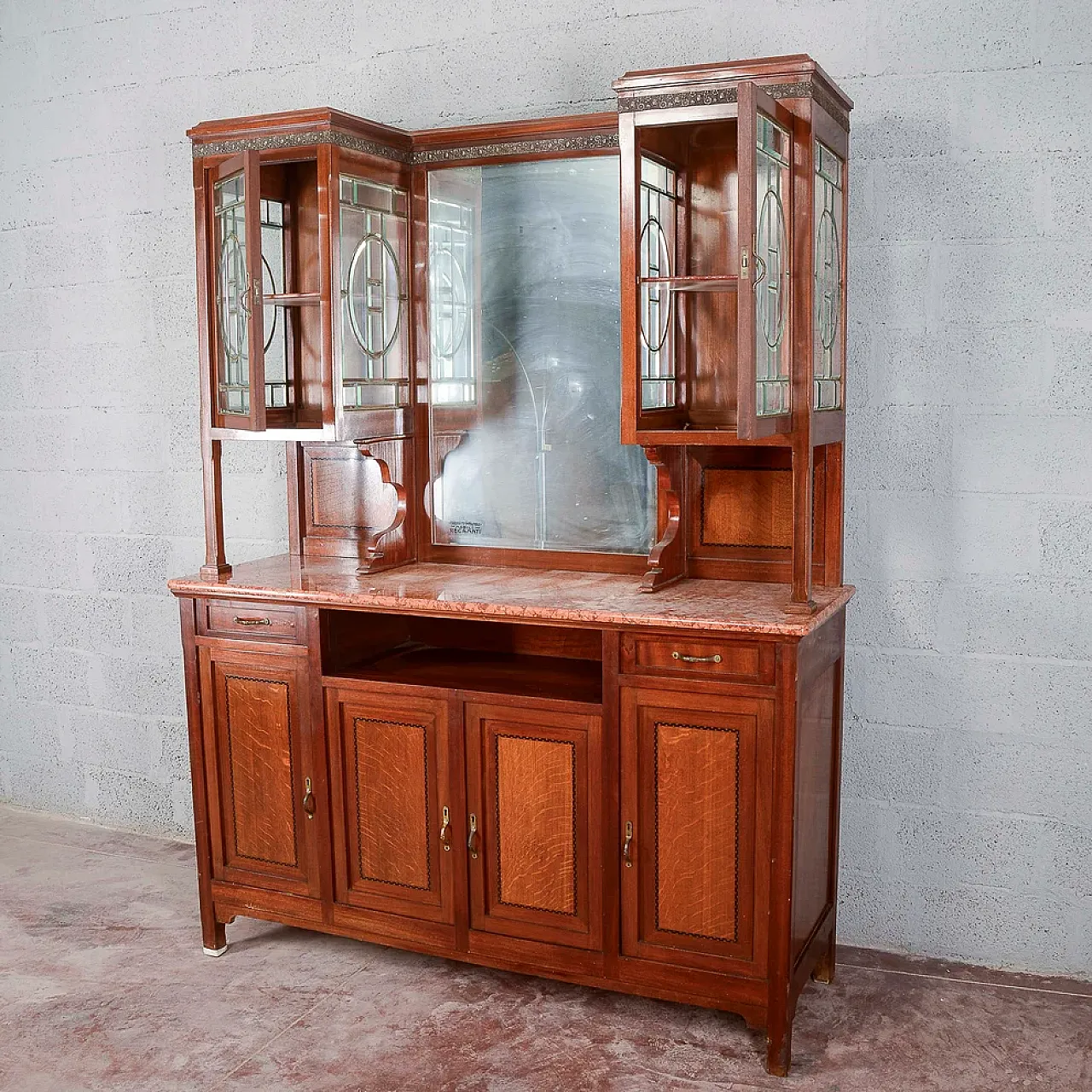 2-body sideboard with mirror and 2 drawers, early 20th century 3