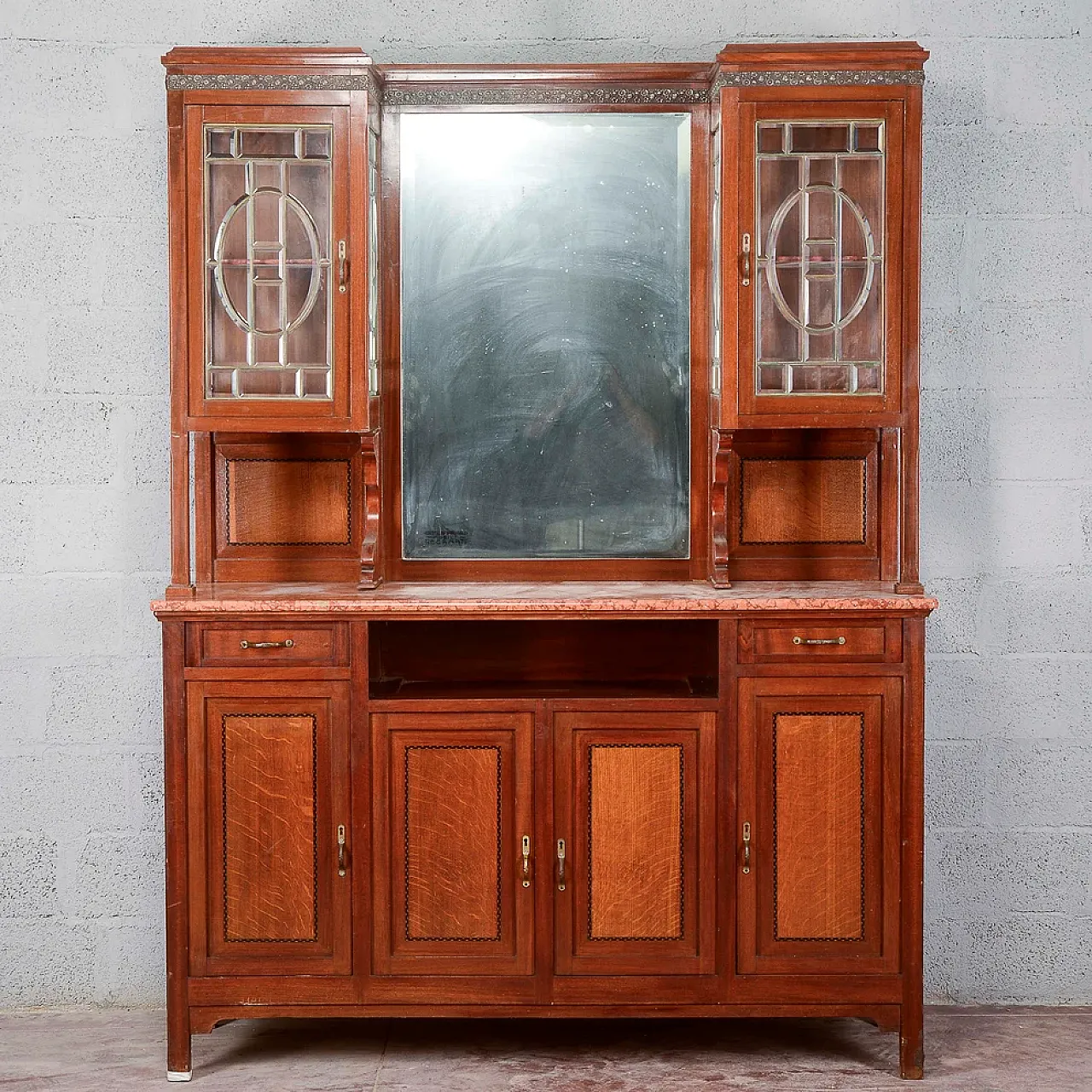 2-body sideboard with mirror and 2 drawers, early 20th century 4