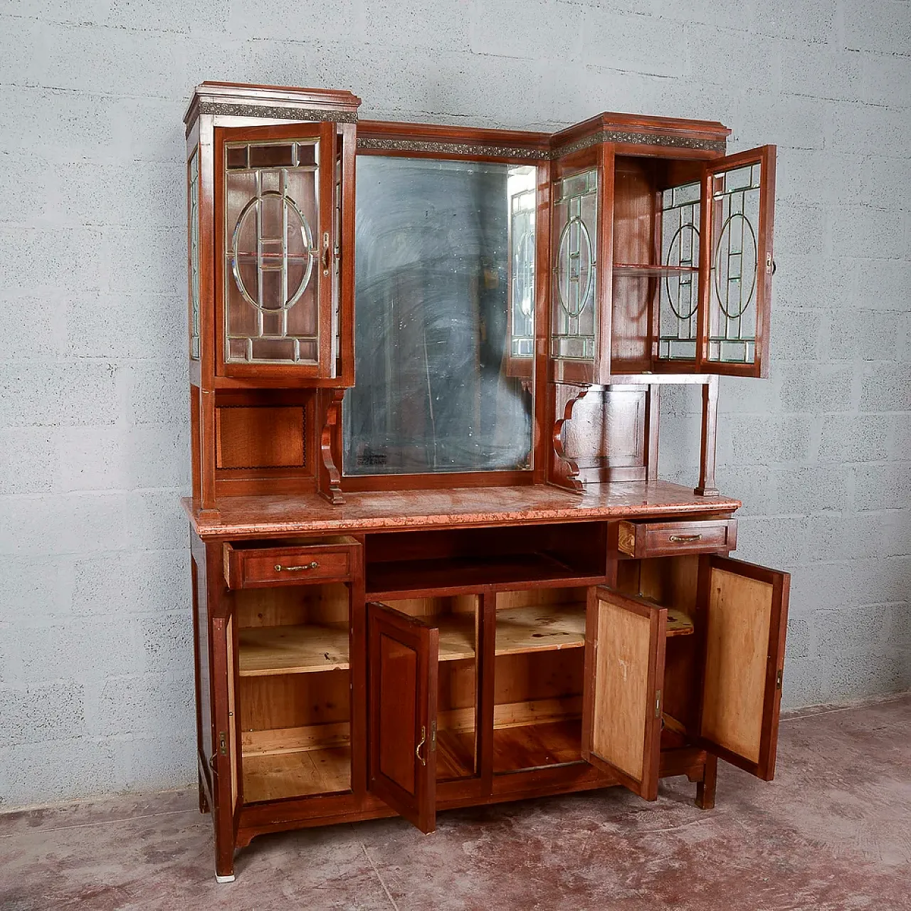 2-body sideboard with mirror and 2 drawers, early 20th century 6