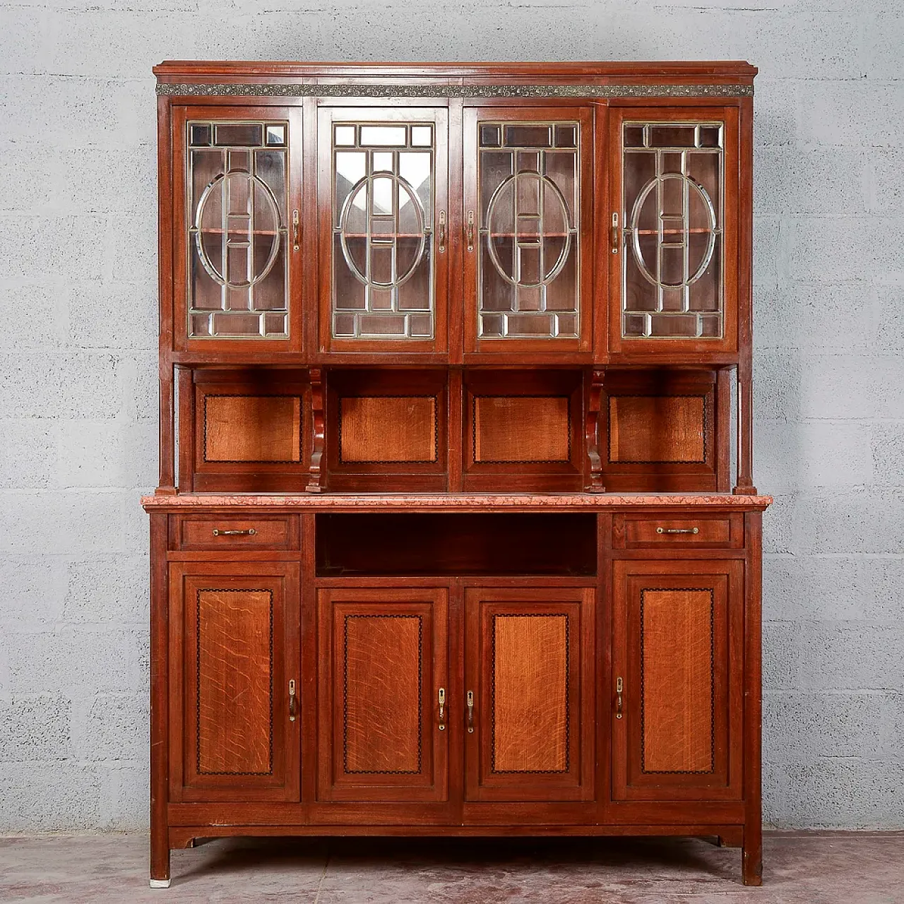 Two-body sideboard, marble display and top, 20th century 1