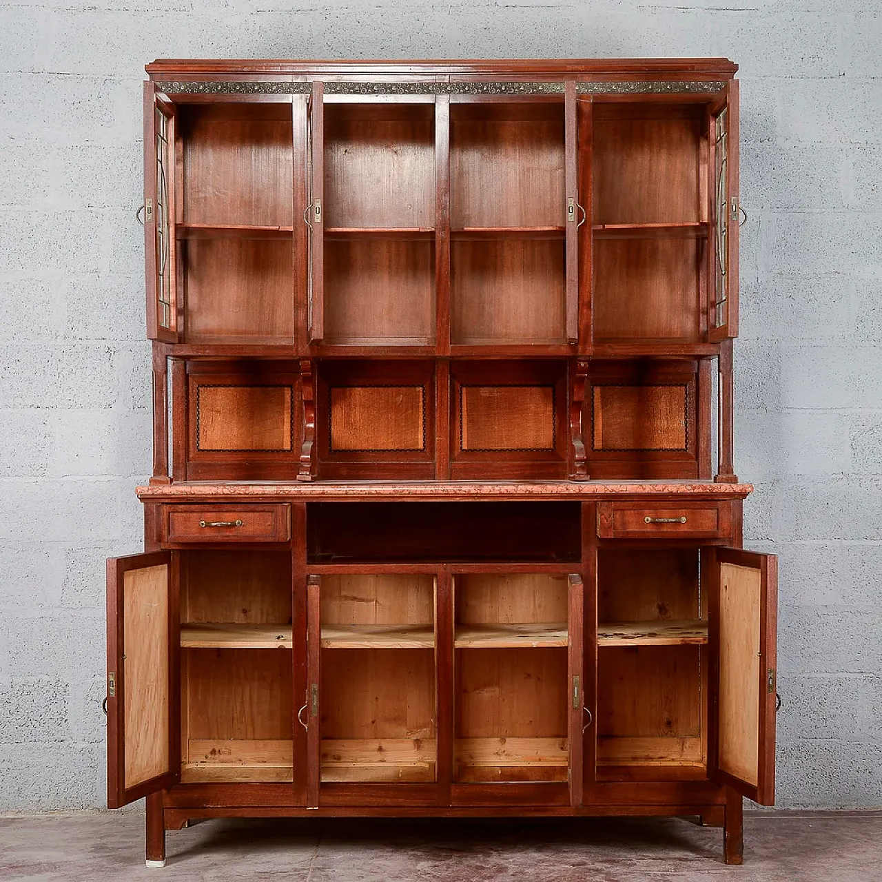 Two-body sideboard, marble display and top, 20th century 2