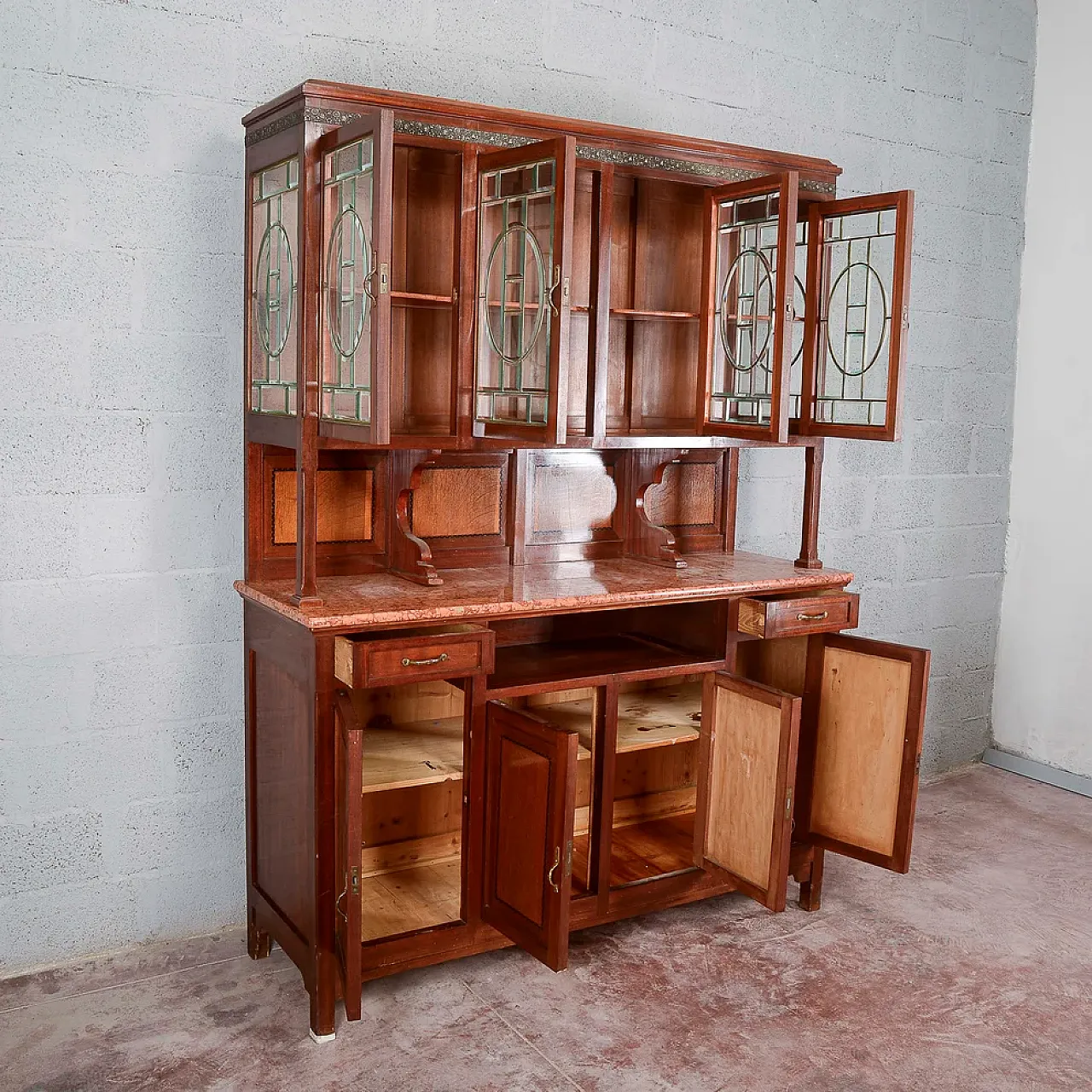 Two-body sideboard, marble display and top, 20th century 3