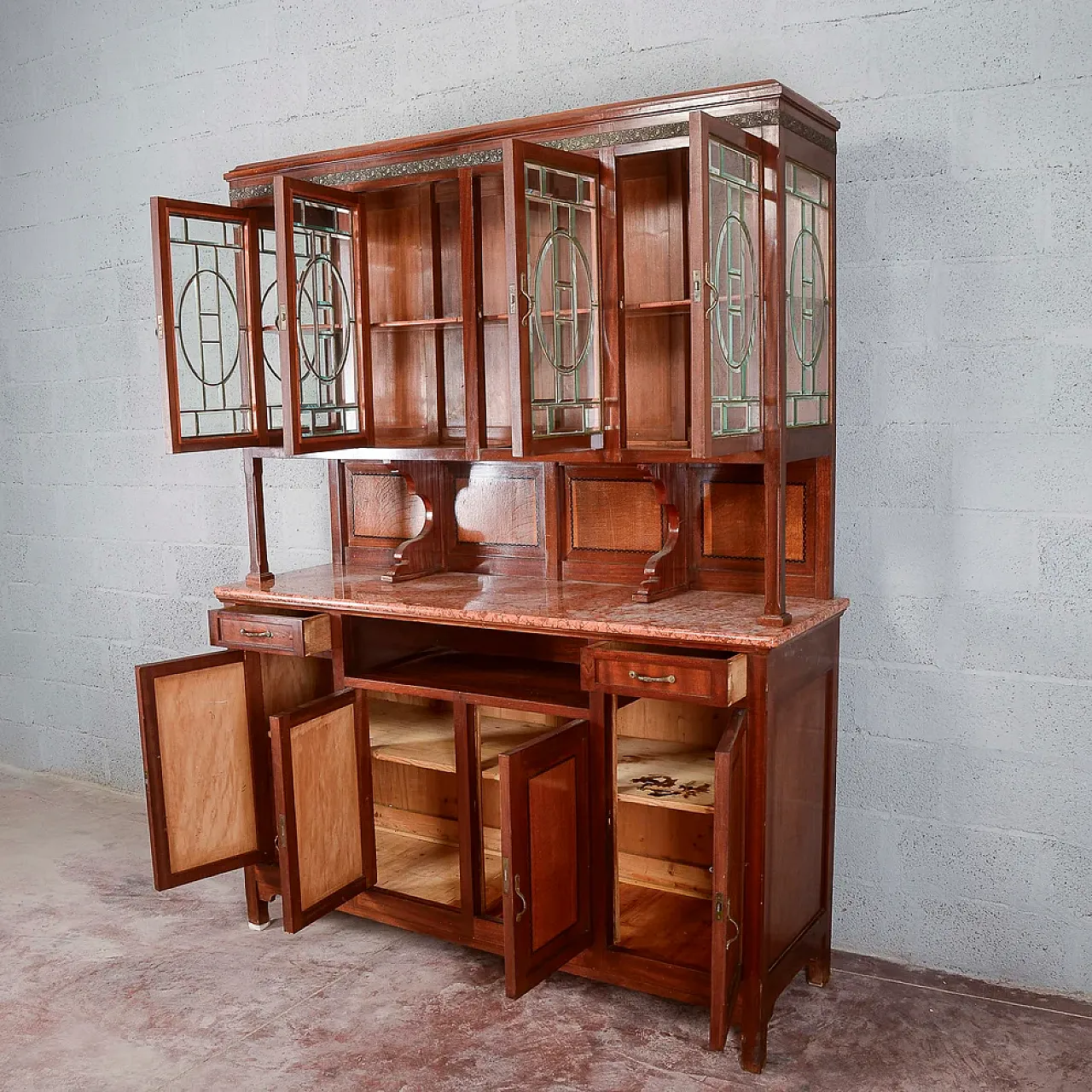 Two-body sideboard, marble display and top, 20th century 4