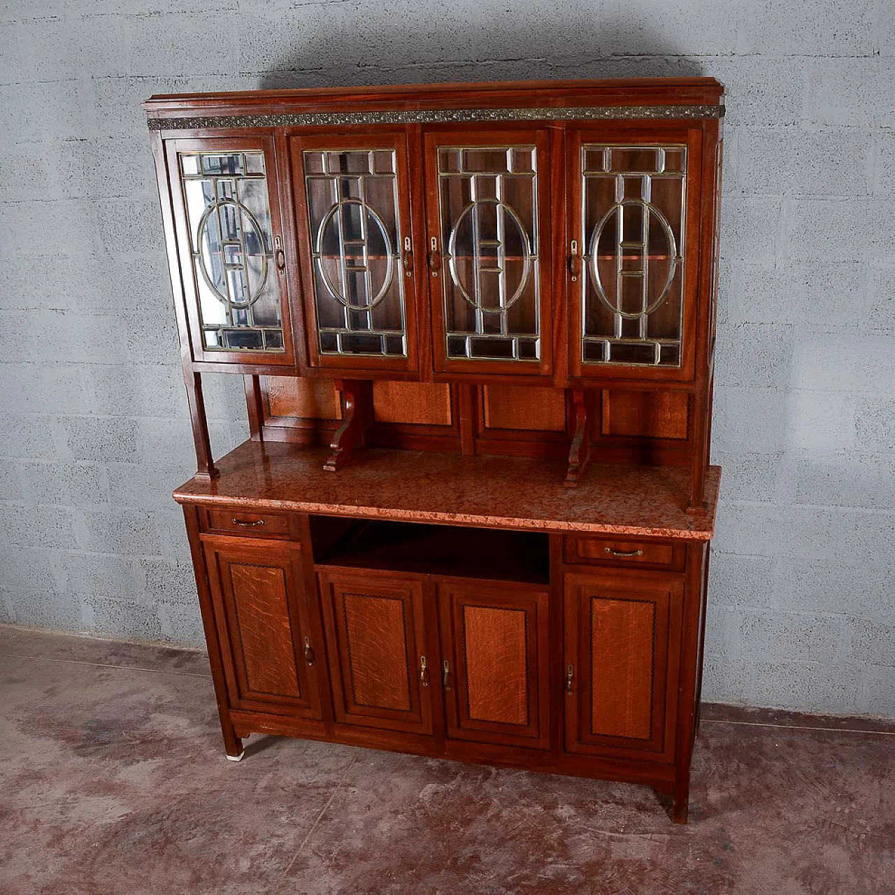 Two-body sideboard, marble display and top, 20th century 5
