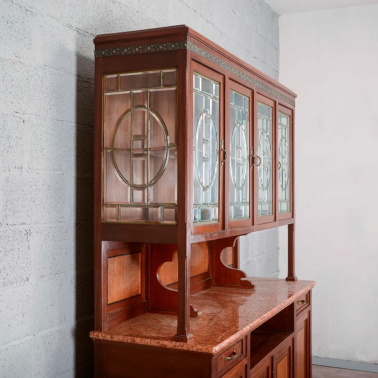 Two-body sideboard, marble display and top, 20th century 6