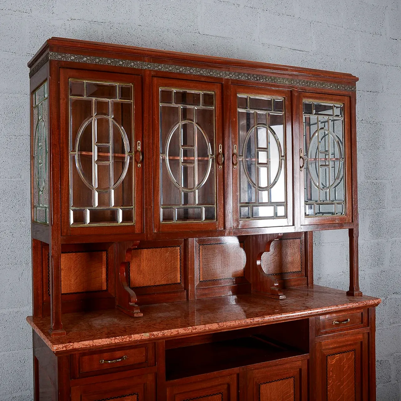 Two-body sideboard, marble display and top, 20th century 8