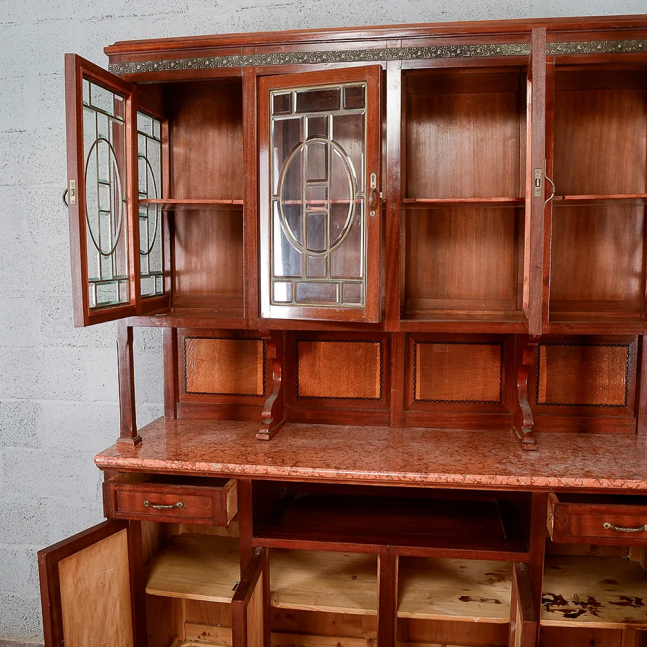 Two-body sideboard, marble display and top, 20th century 10