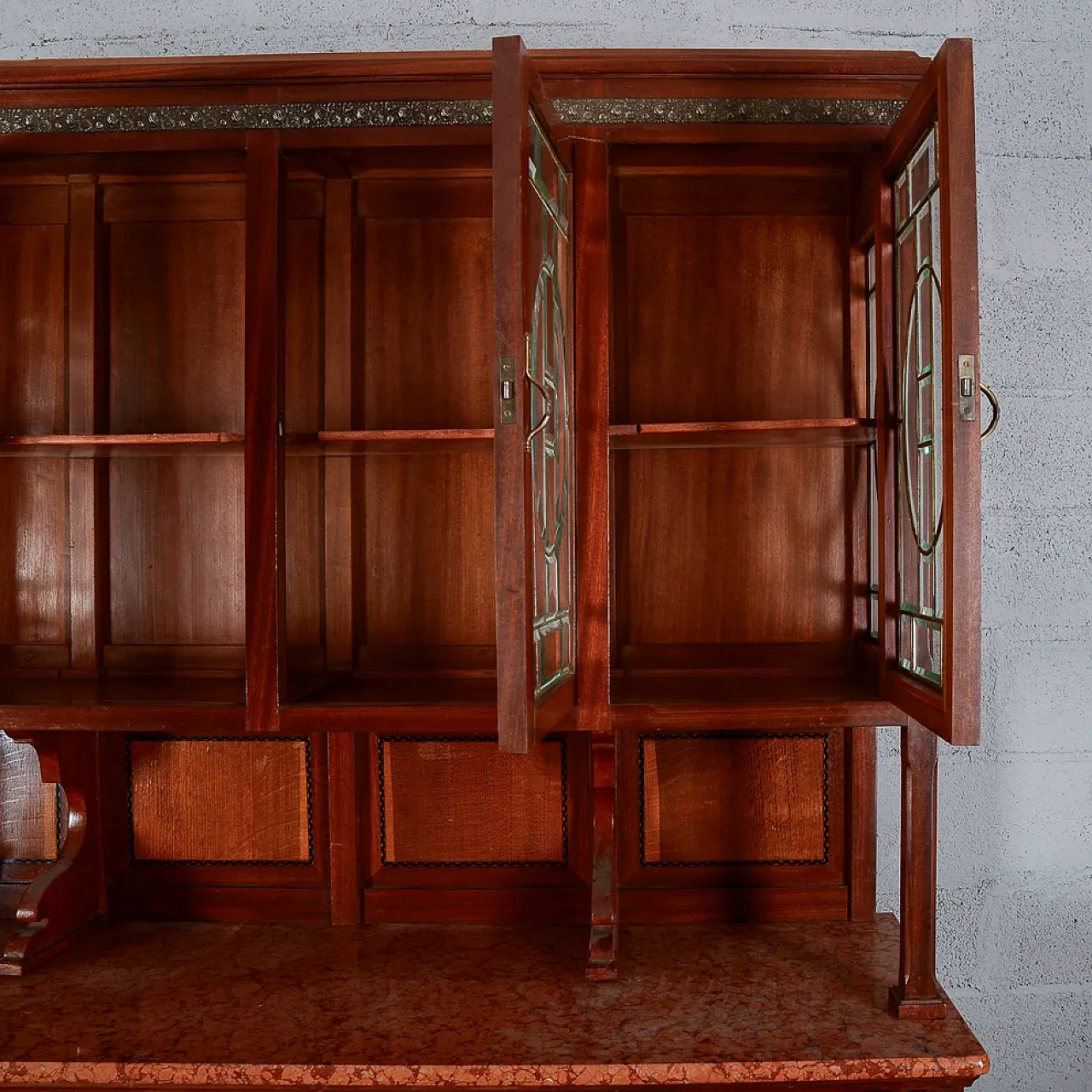 Two-body sideboard, marble display and top, 20th century 13