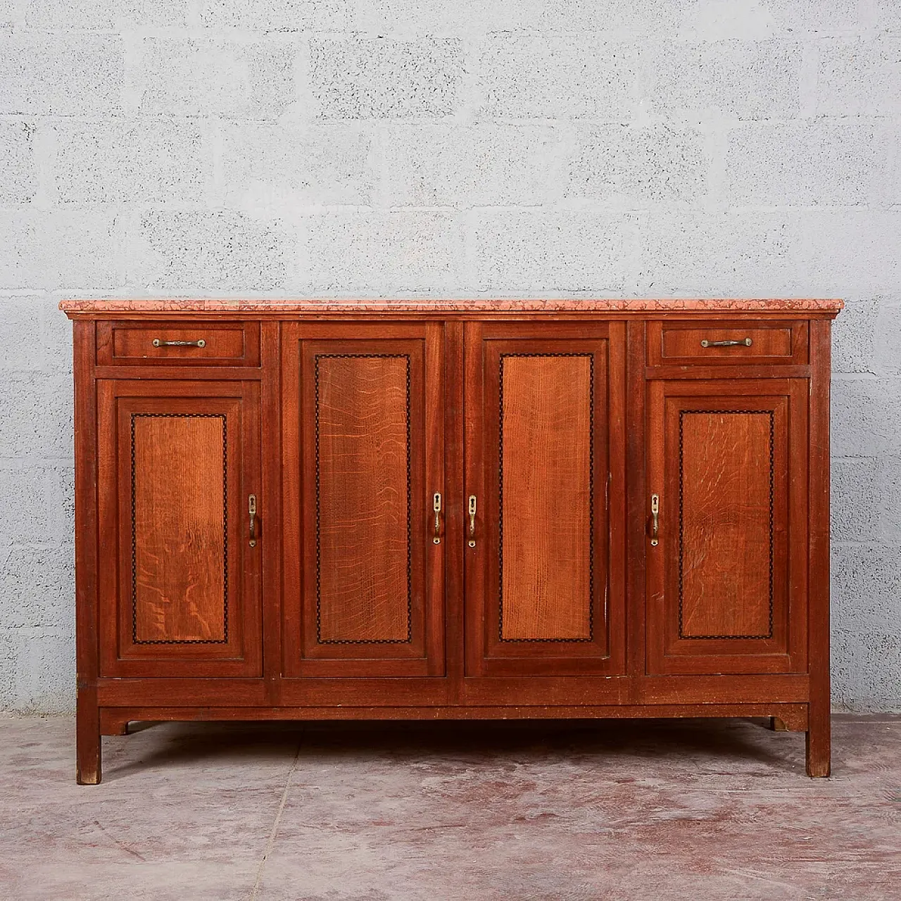 4-door, 2-drawer sideboard with marble top, early 20th century 1