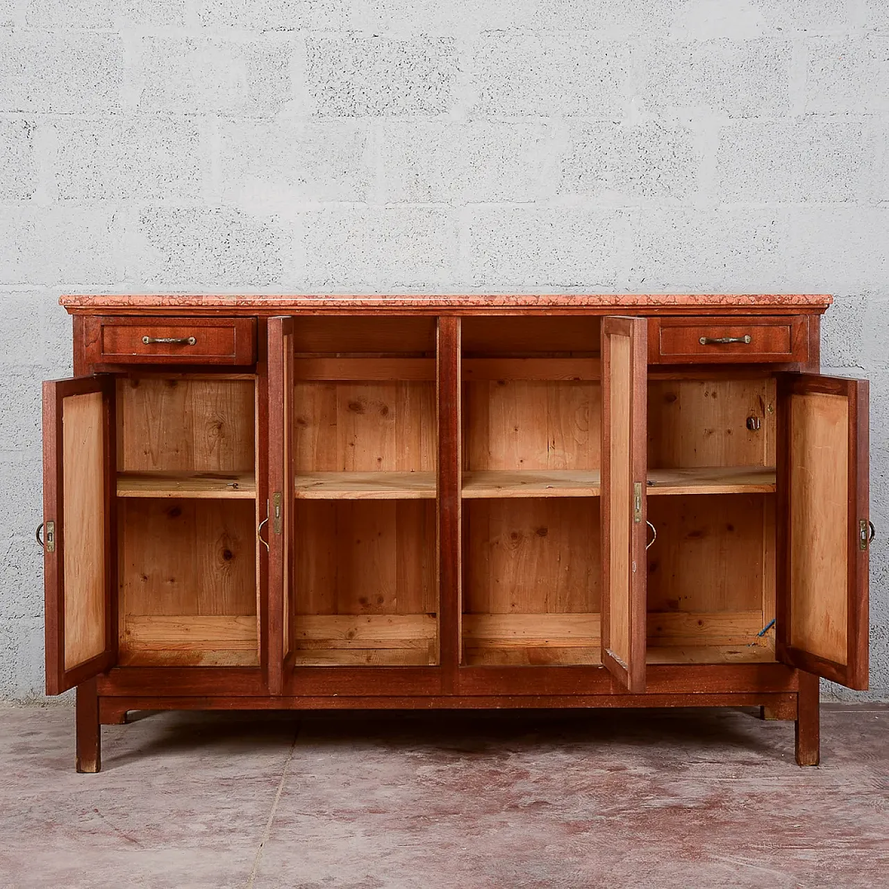 4-door, 2-drawer sideboard with marble top, early 20th century 2