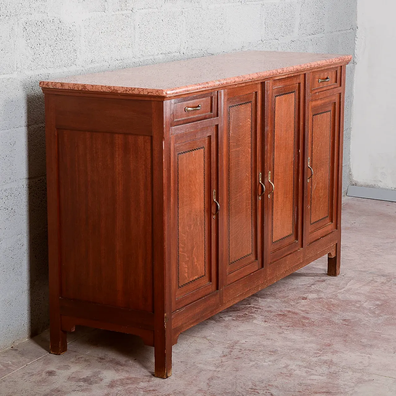 4-door, 2-drawer sideboard with marble top, early 20th century 3