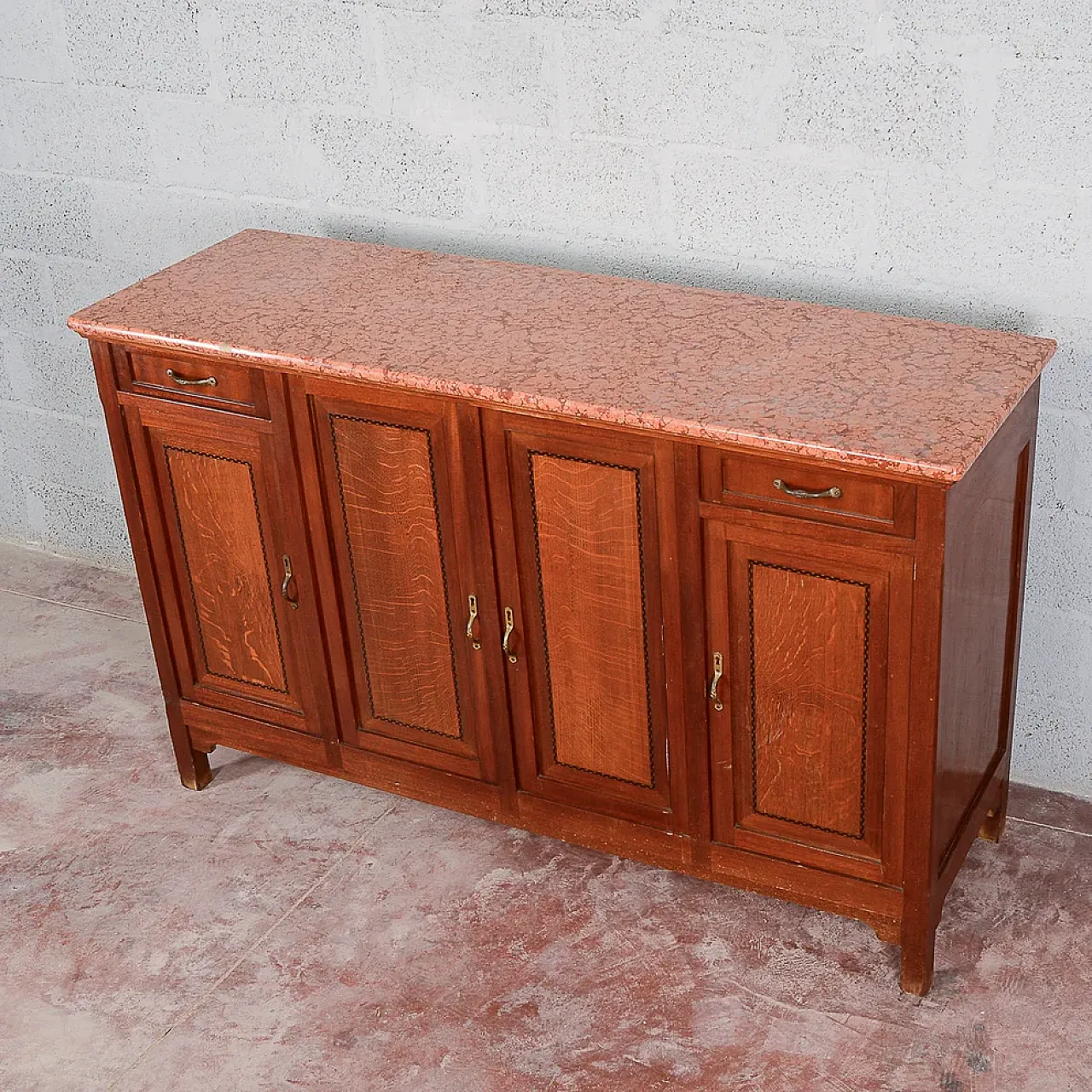 4-door, 2-drawer sideboard with marble top, early 20th century 4