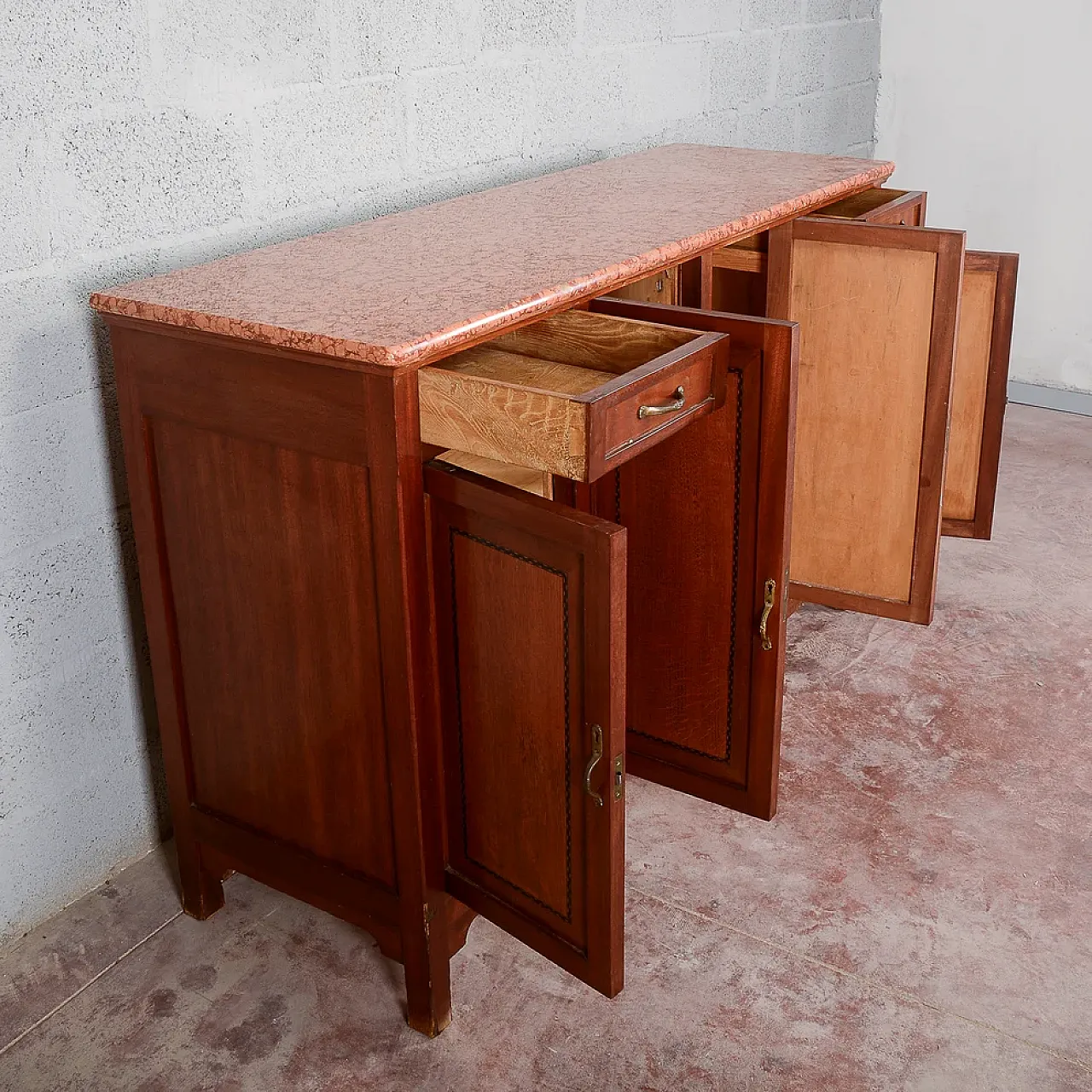 4-door, 2-drawer sideboard with marble top, early 20th century 6