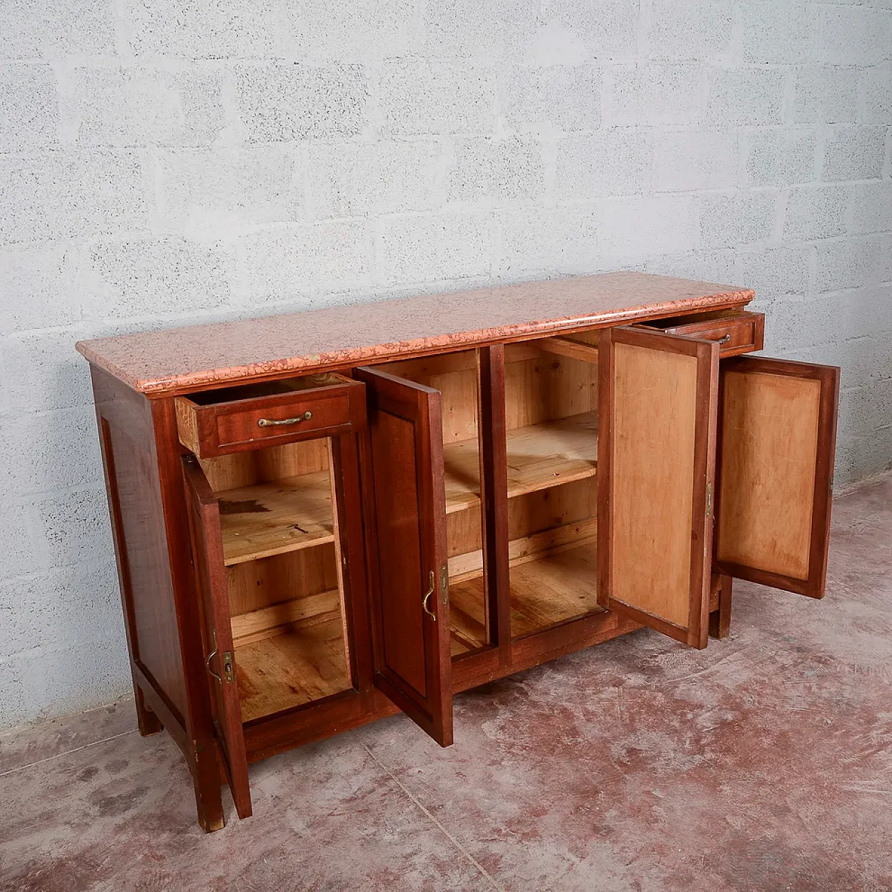 4-door, 2-drawer sideboard with marble top, early 20th century 7