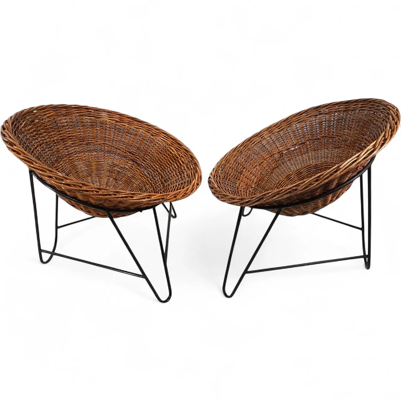 Pair of rattan lounge chairs on metal frame, 1970s 11