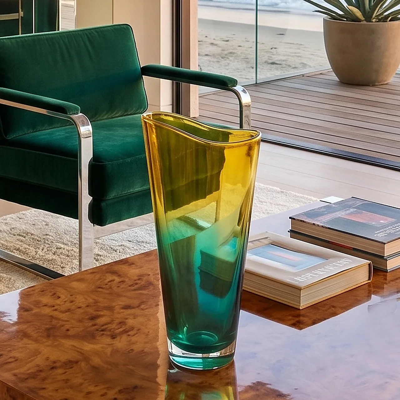 Green an yellow Murano glass vase by Ca' dei Vetrai, 1970s 2