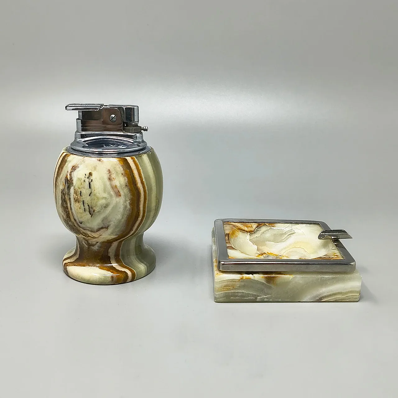 Onyx smoking set with table lighter and ashtray, 1960s 1