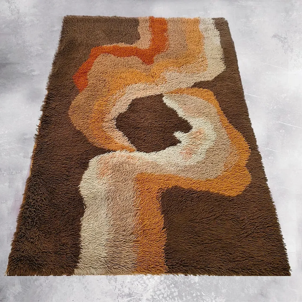 Wool rug, organic wave pattern, 1970s 2