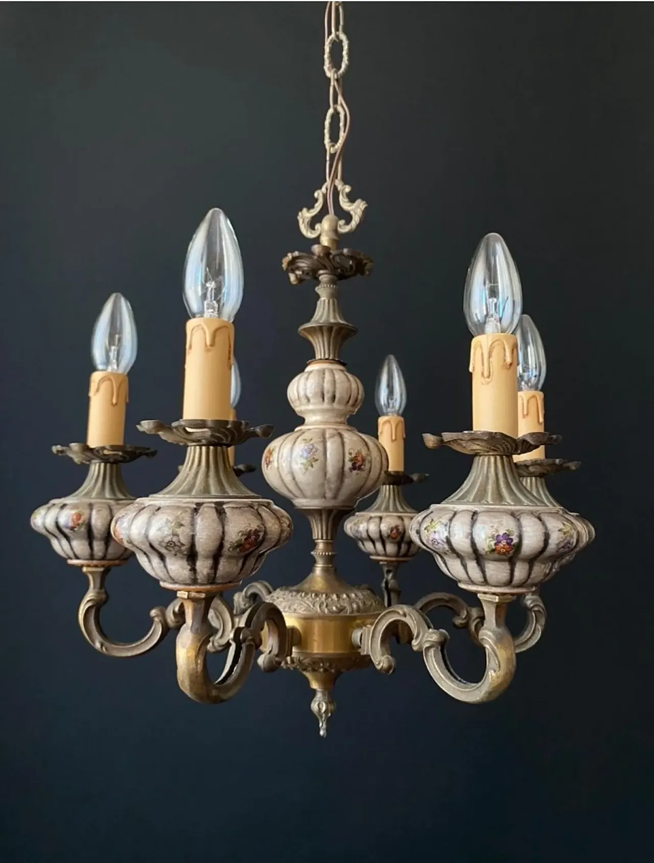 Chandelier in brass and bronze, 1960s 1