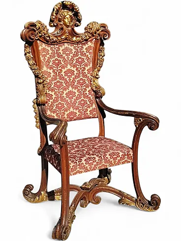 Ceremonial throne carved and gilded in wood, 19th century