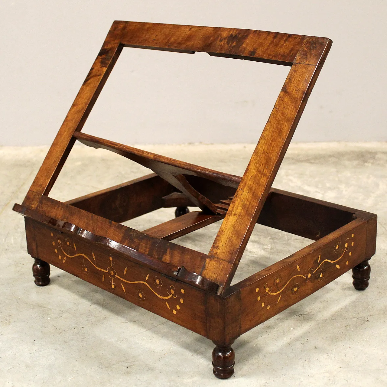 Carlo X table lectern in 19th century Italian inlaid walnut 1