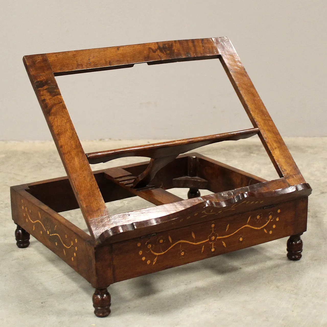Carlo X table lectern in 19th century Italian inlaid walnut 2