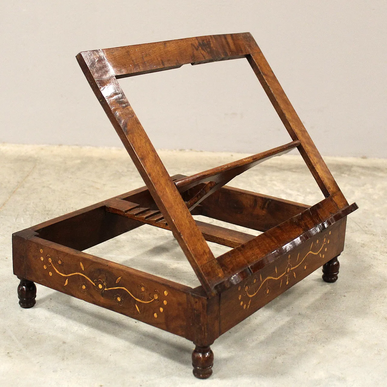 Carlo X table lectern in 19th century Italian inlaid walnut 4