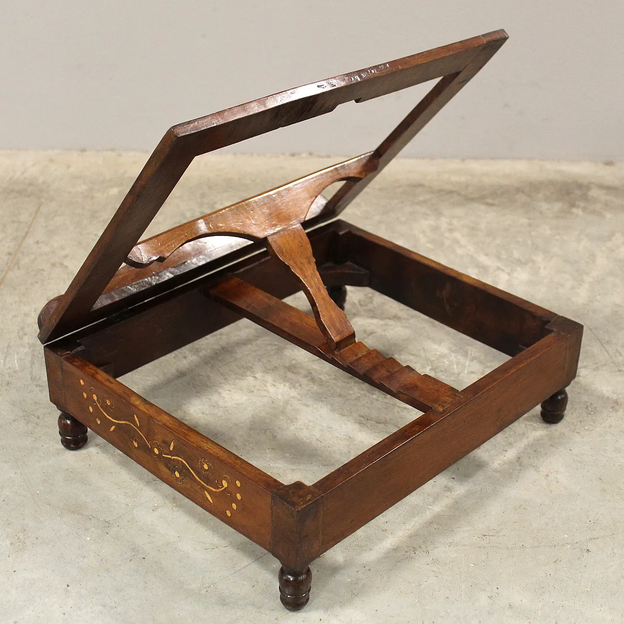 Carlo X table lectern in 19th century Italian inlaid walnut 6
