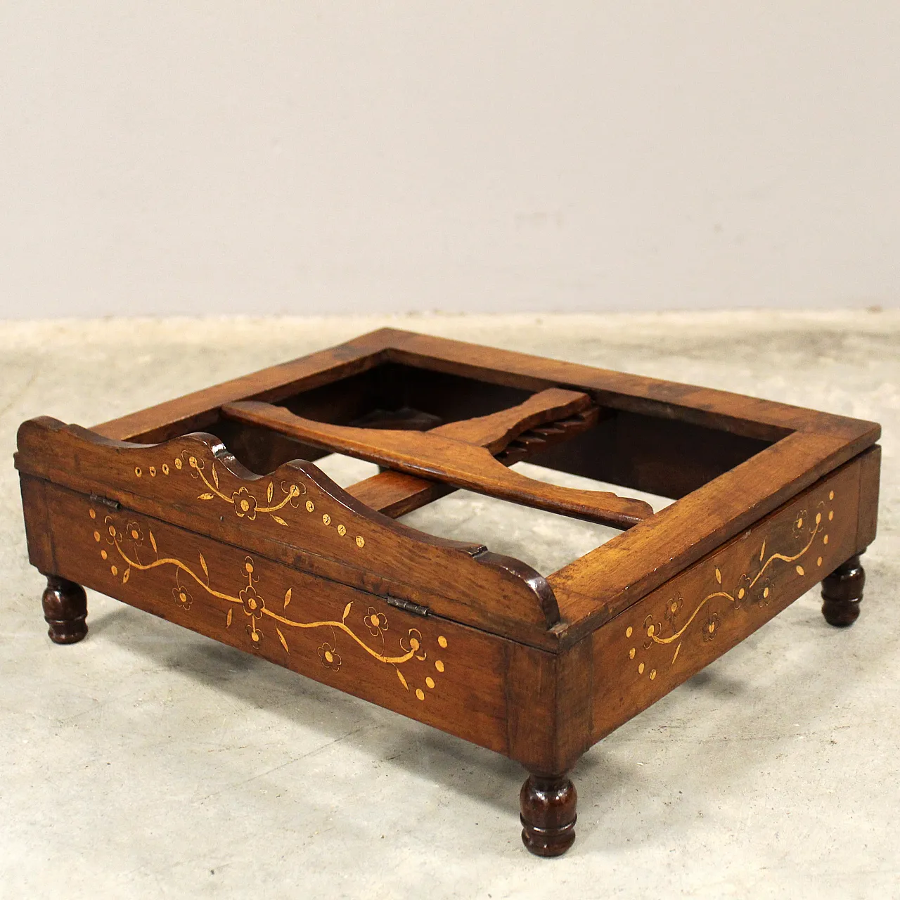 Carlo X table lectern in 19th century Italian inlaid walnut 7