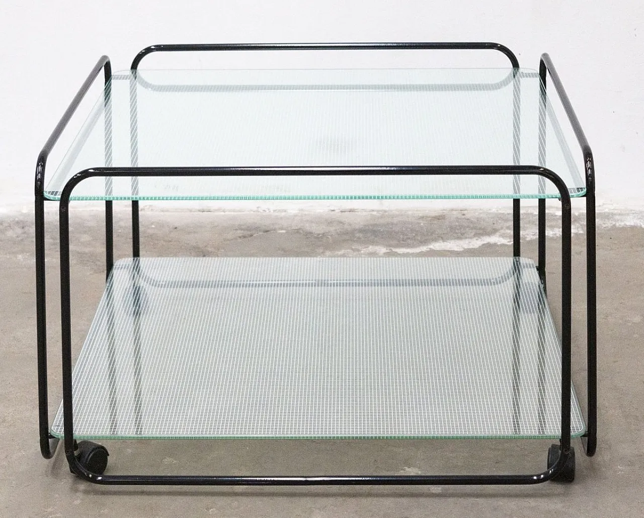 Two-tier table in metal tubing and glass, 1980s 1