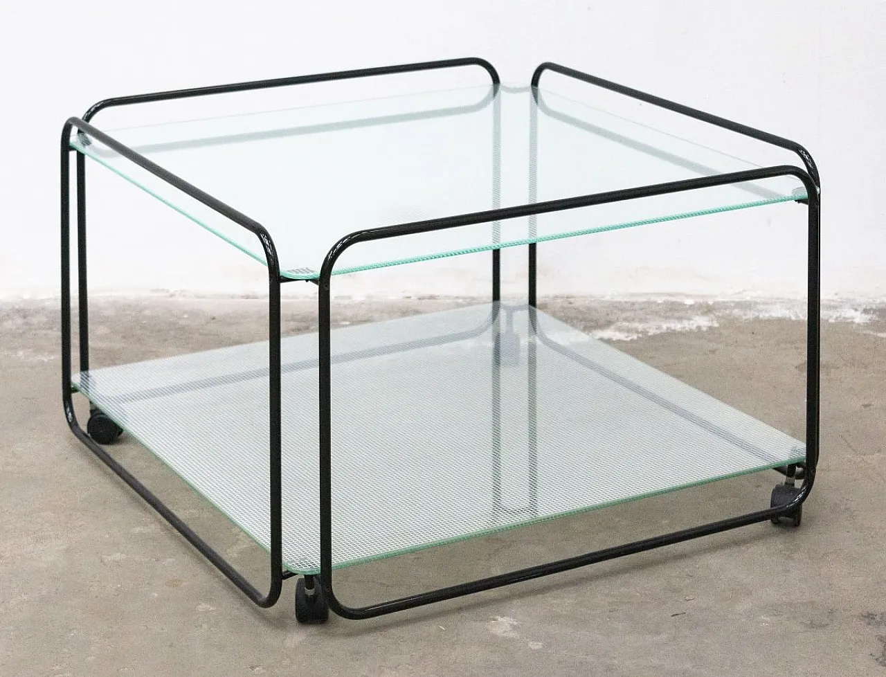 Two-tier table in metal tubing and glass, 1980s 3