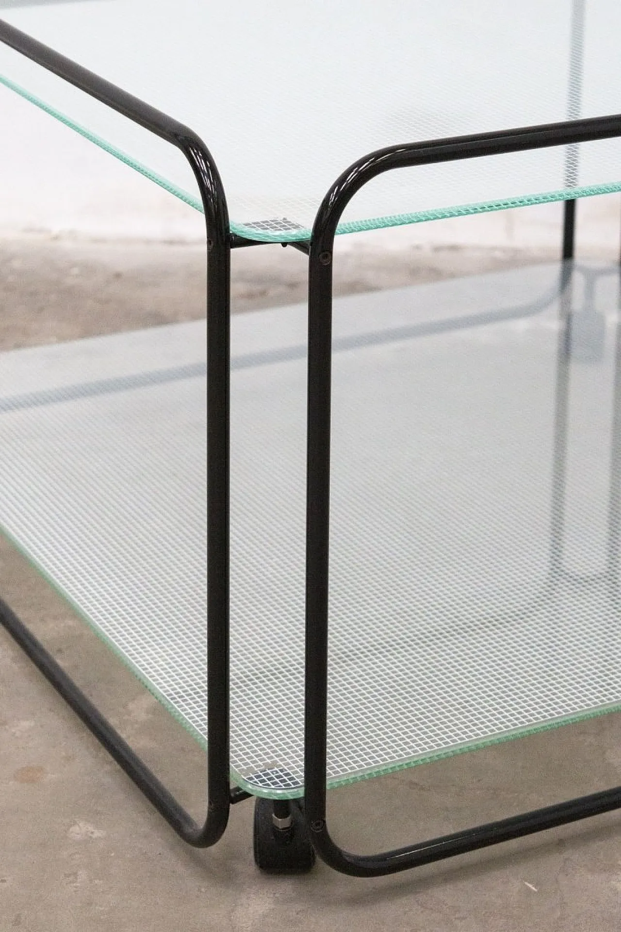 Two-tier table in metal tubing and glass, 1980s 4