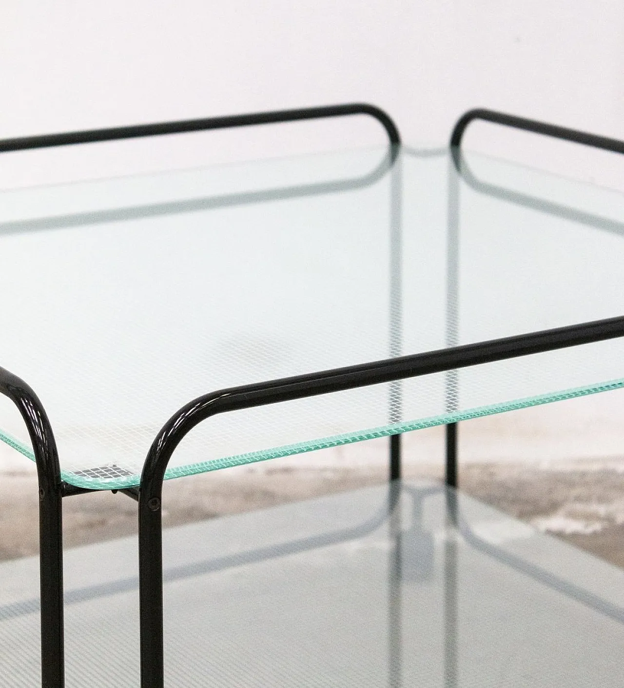 Two-tier table in metal tubing and glass, 1980s 5