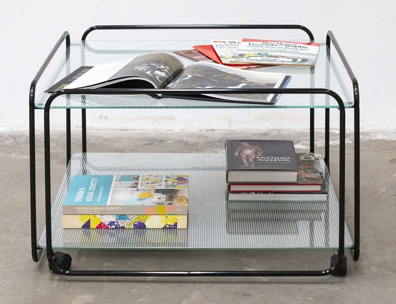 Two-tier table in metal tubing and glass, 1980s 9
