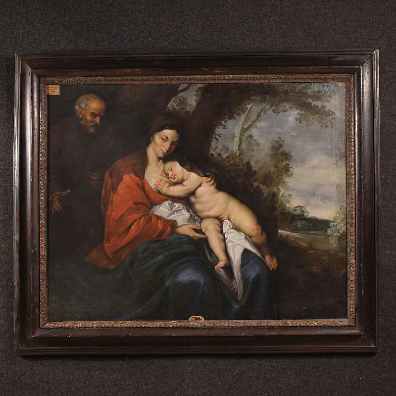 Flemish painting, rest during the escape in Egypt, 17th century 1