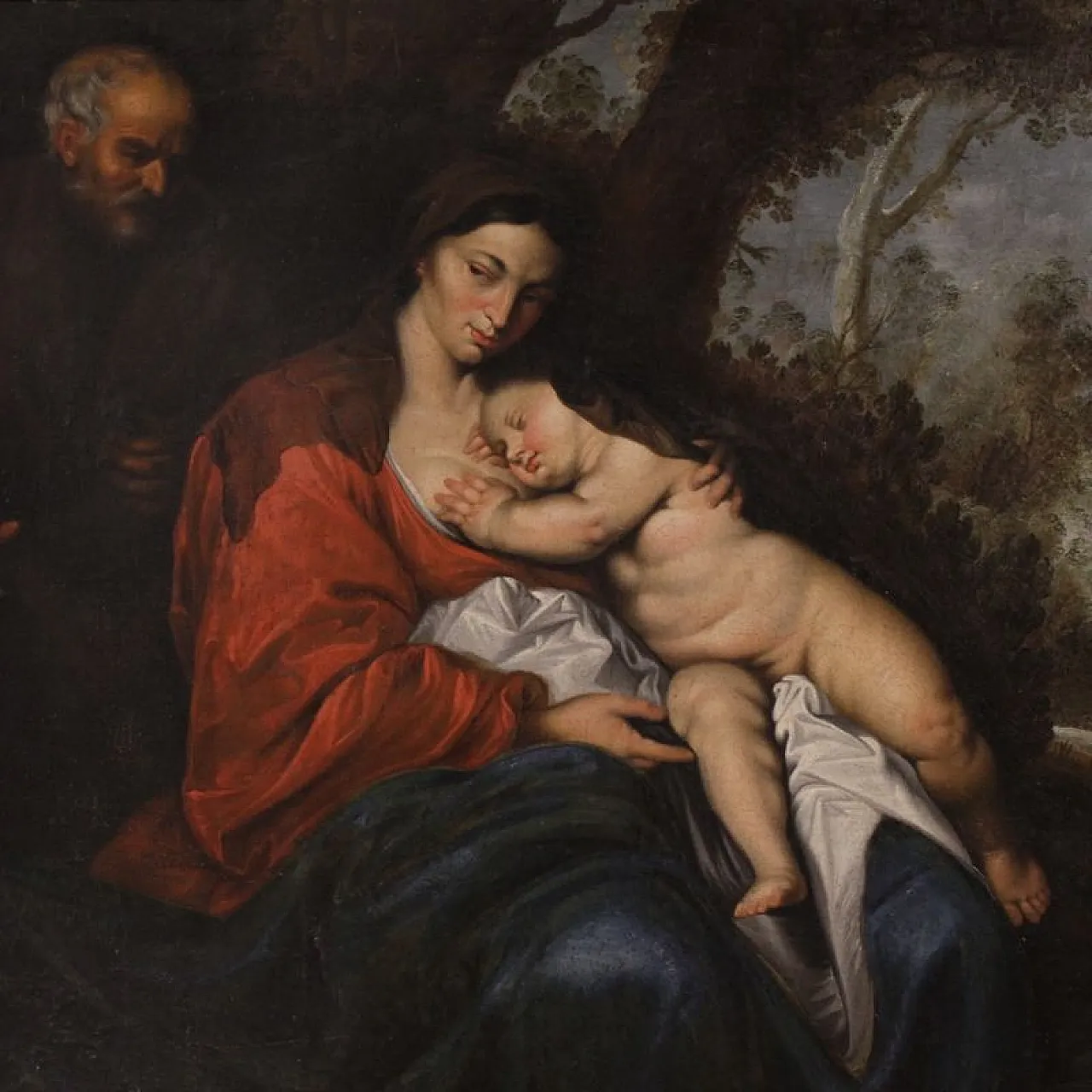Flemish painting, rest during the escape in Egypt, 17th century 2