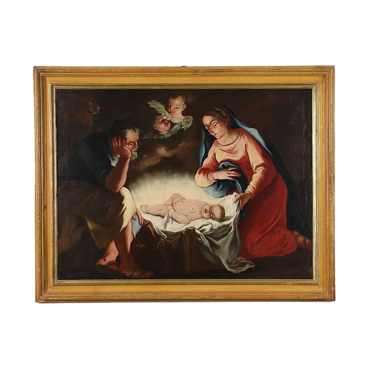 Adoration of the Baby Jesus, oil on vancas, 18th century 1