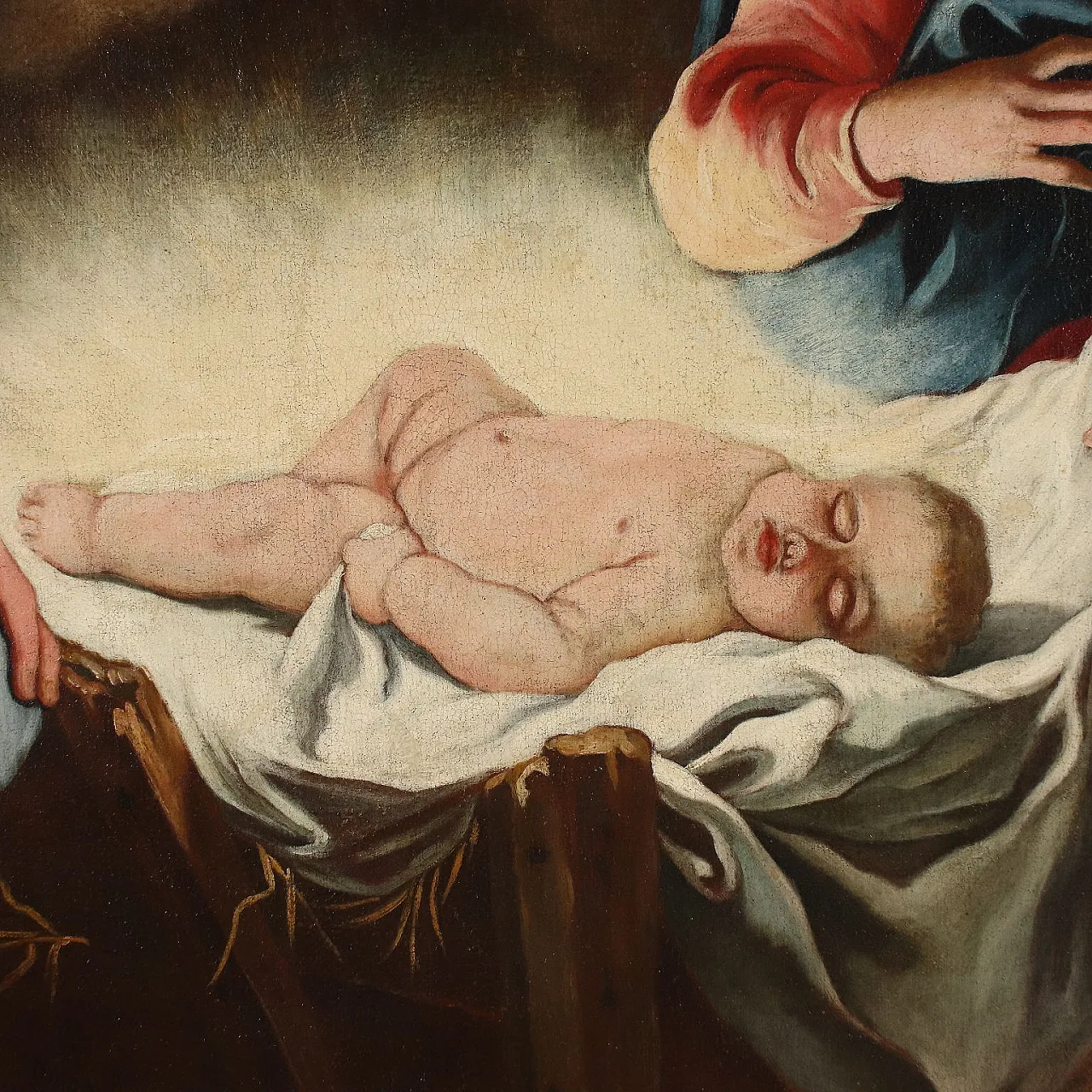 Adoration of the Baby Jesus, oil on vancas, 18th century 3
