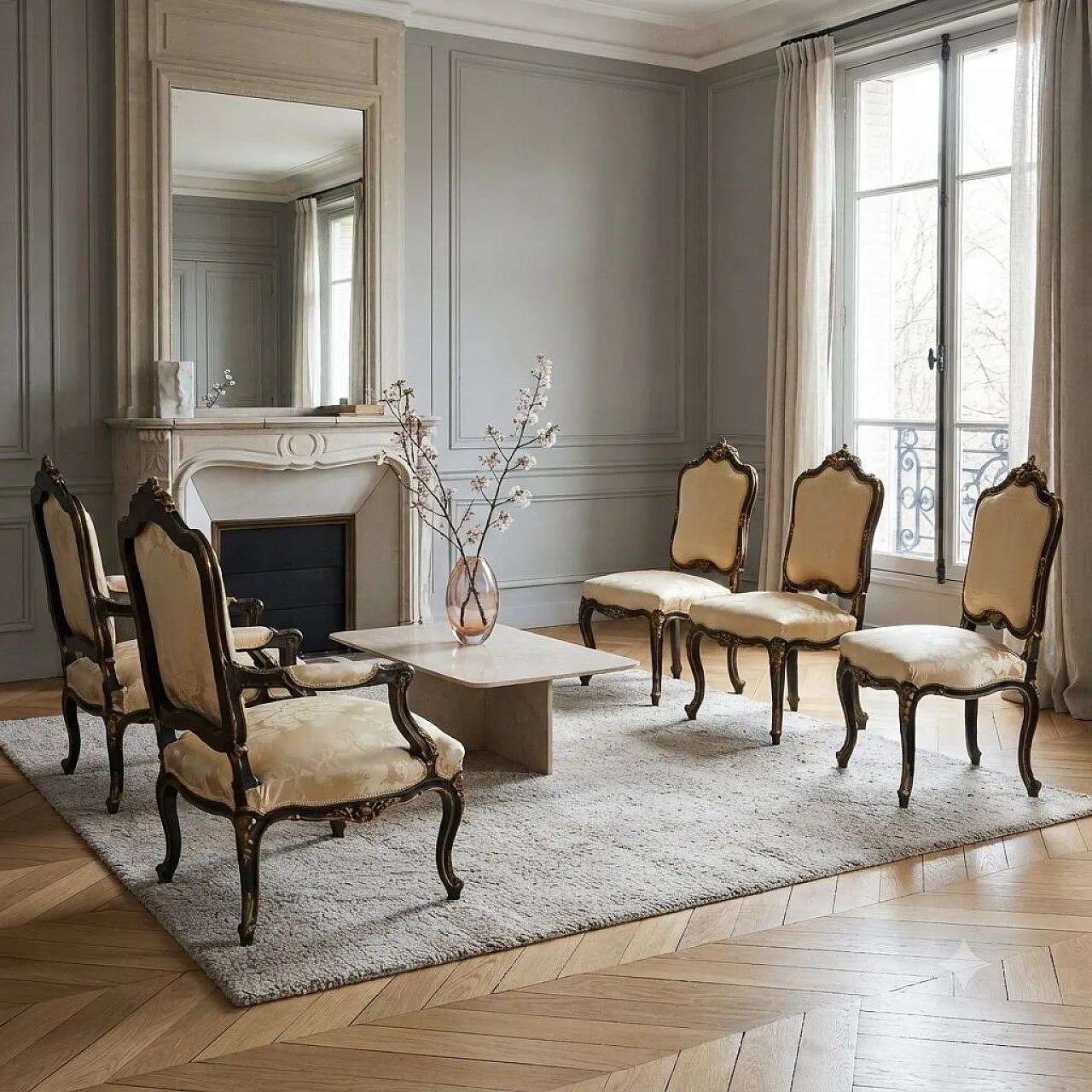 5 Baroque style chairs and armchairs, 19th century 2