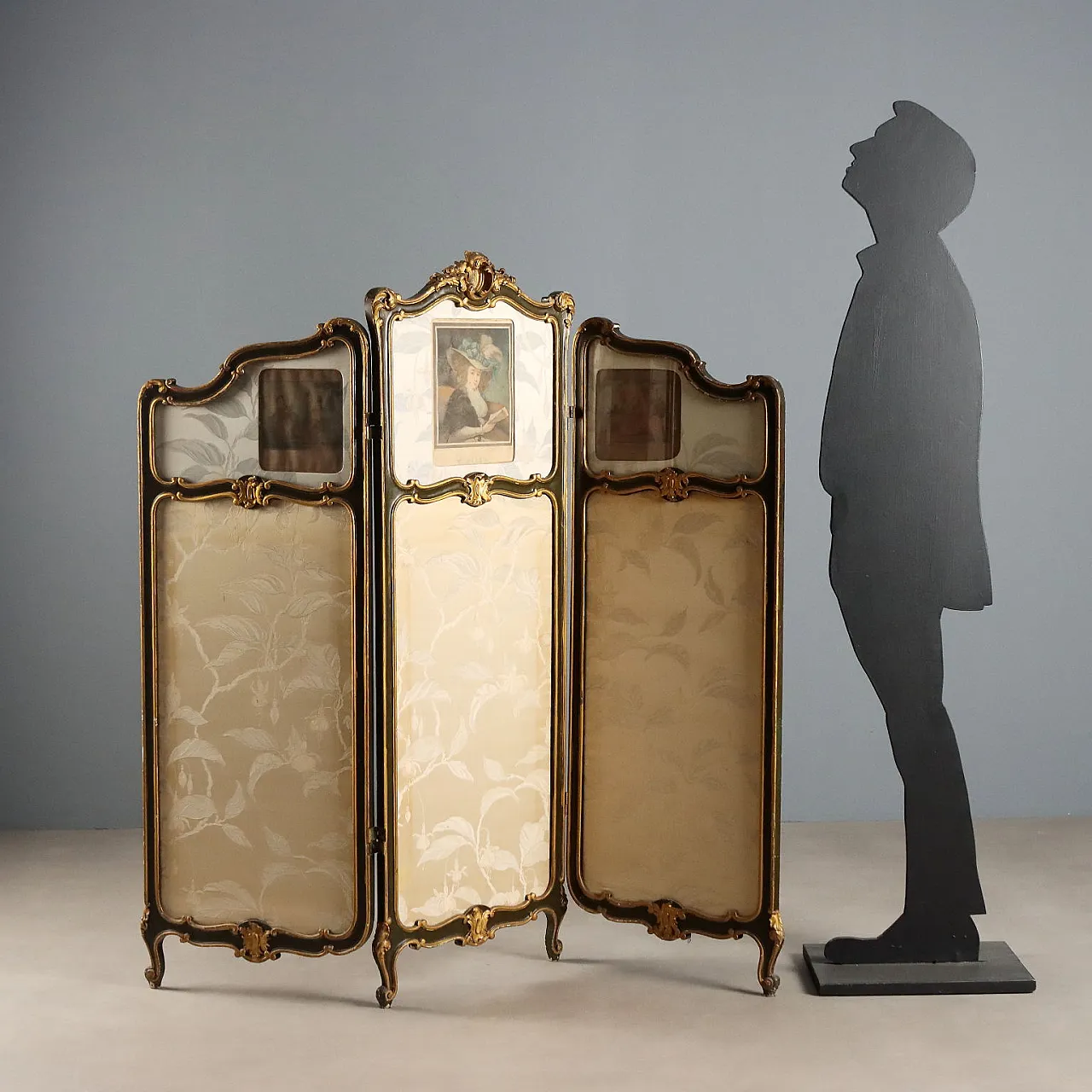 Barocchetto screen in gilded and lacquered wood, 19th century 3