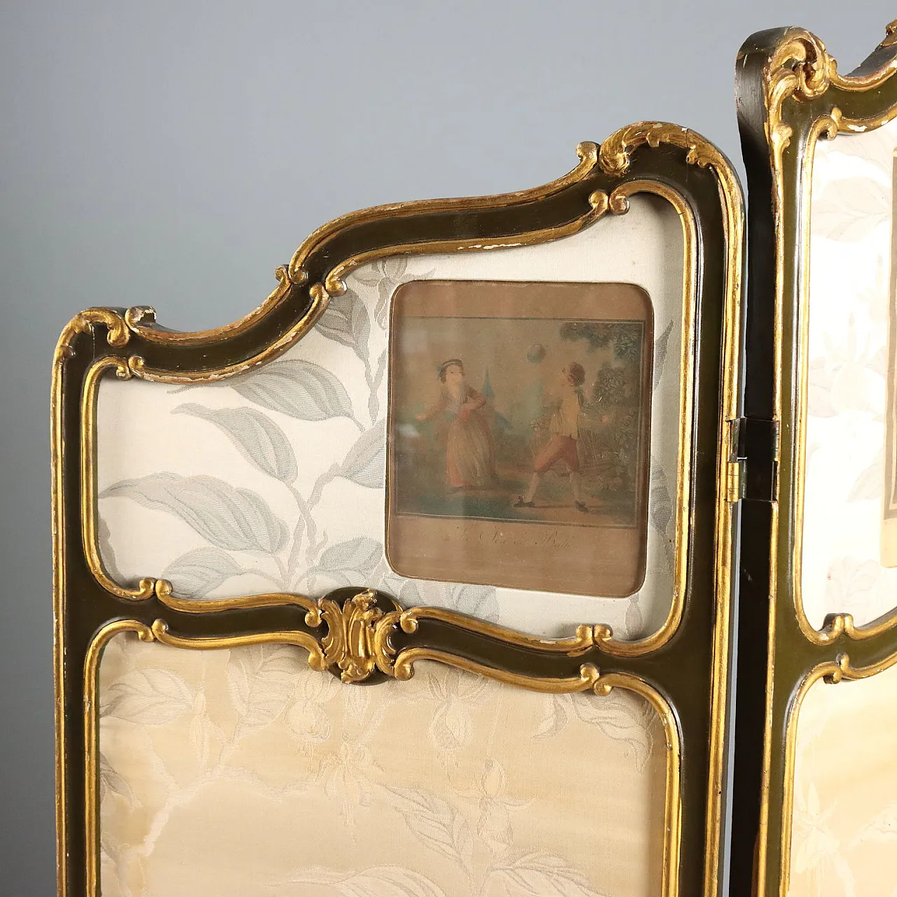 Barocchetto screen in gilded and lacquered wood, 19th century 4