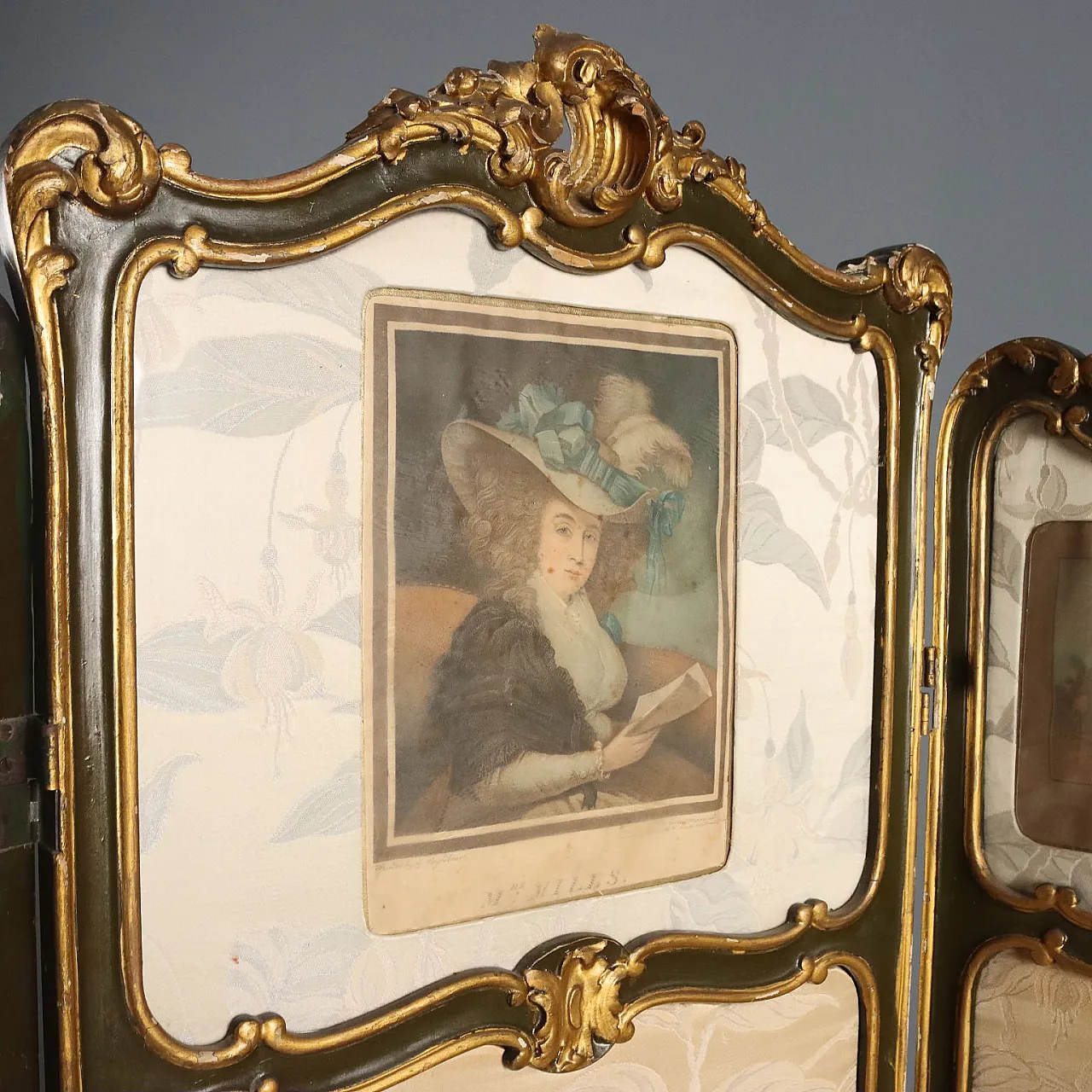 Barocchetto screen in gilded and lacquered wood, 19th century 5