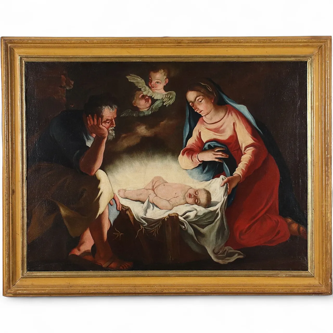Adoration of the Baby Jesus, oil on vancas, 18th century 11